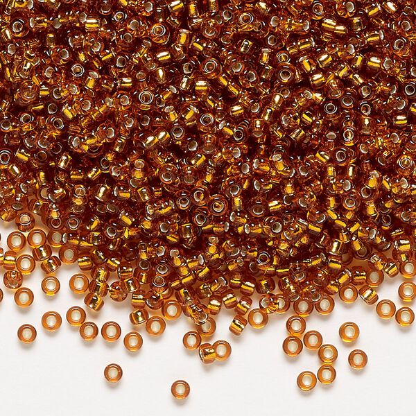 Seed bead, Miyuki, glass, pkg/25g, #11 rocaille, transparent silver-lined marigold (RR-2422). image number 0