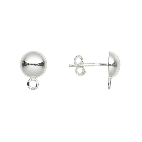 Earstud 1pkg10 sterling silver, 7mm half-ball / open loop / earnuts, 5 pair image number 0