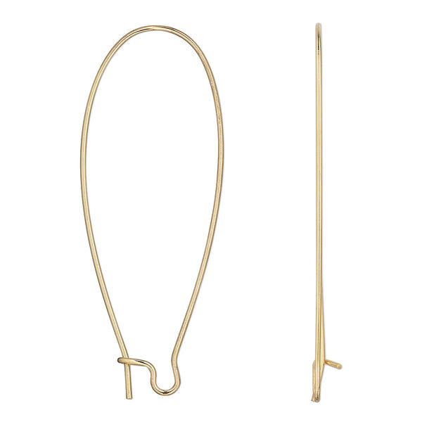 Ear wire, gold-plated stainless steel, 47mm kidney, 21 gauge. Sold per pkg of 50 pairs. image number 0