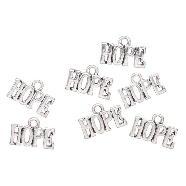 Charm, antique silver-finished "pewter" (zinc-based alloy), 16x8mm "Hope". Sold per pkg of 6. image number 0