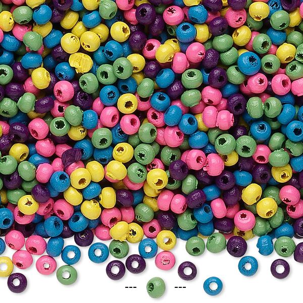 Bead mix, wood, mixed bright colors, 2x2mm rondelle. Sold per 400-gram pkg, approximately 80,000 beads. image number 0