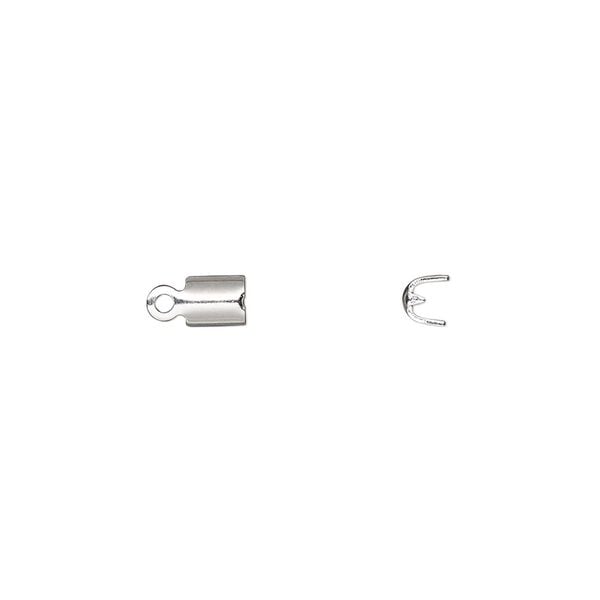 Cord end, fold-over, silver-finished brass, 4x3.5mm with 3mm inside diameter. Sold per pkg of 50. image number 0