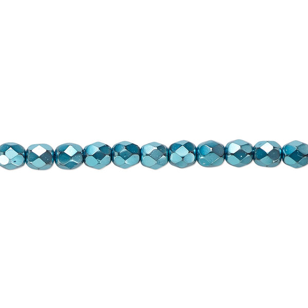 Bead, Czech fire-polished glass, aqua carmen, 4mm faceted round. Sold per pkg of 1,200 (1 mass). image number 0