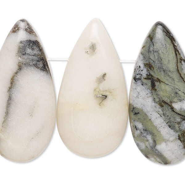 Green earth "jasper" 1pkg4, top-drilled flat back flat teardrop focal natural 33x17mm-34x17mm image number 0