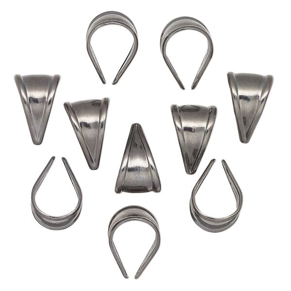 Bail, gunmetal-finished "pewter" (zinc-based alloy), 12.5x8mm triangle with 12mm grip length. Sold per pkg of 10. image number 0