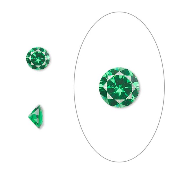 Gem, cubic zirconia, emerald green, 6mm faceted round, Mohs hardness 8-1/2. Sold per pkg of 2. image number 0