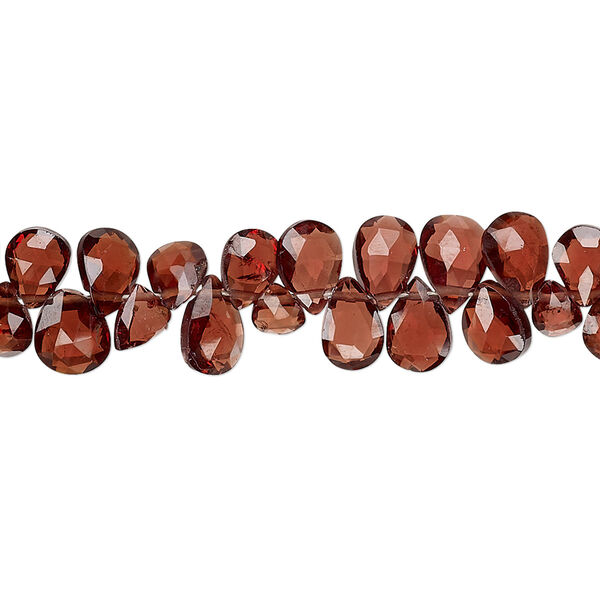 Bead, garnet (natural), 5x4mm-9x6mm hand-cut top-drilled faceted puffed teardrop, B+ grade, Mohs hardness 7 to 7-1/2. Sold per 8-inch strand. image number 0