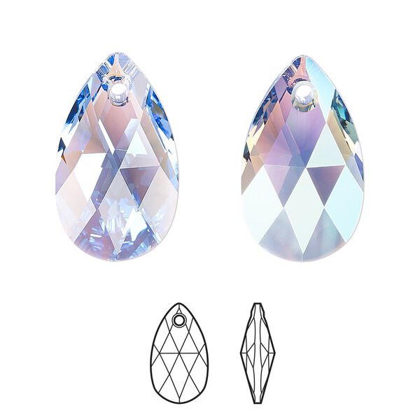 Drop 1pk light sapphire shimmer, Crystal Passions® 22x13mm pendant pear 6106 image number 0