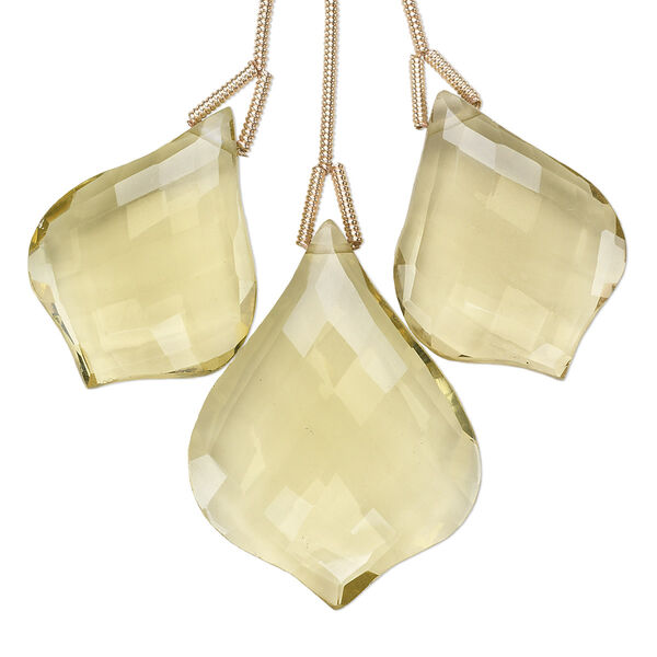 Lemon quartz 1pkg3, hand-cut top-drilled fancy faceted teardrop bead 24x18mm / 28x22mm image number 0