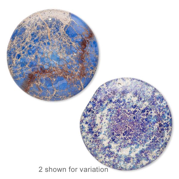 Focal, magnesite (dyed / stabilized), multi-blue, 39-41mm puffed flat round, B- grade, Mohs hardness 3-1/2 to 4. Sold individually. image number 0
