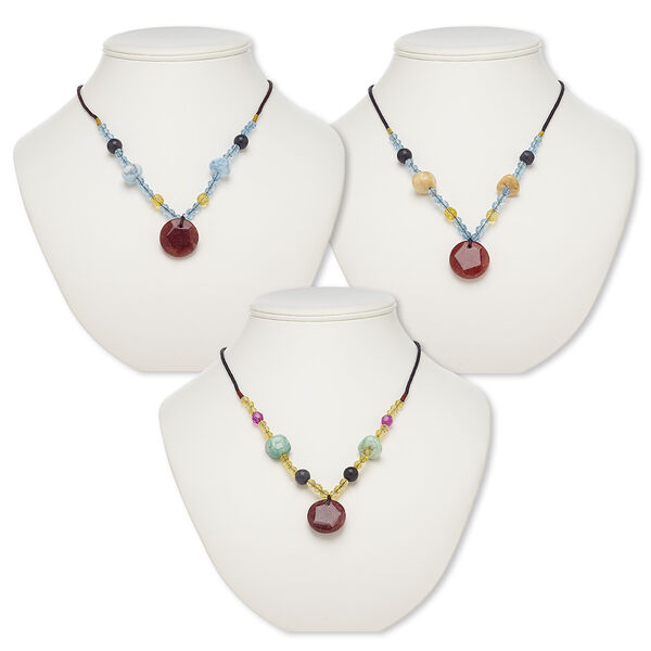 Multi-gemstone / glass / acrylic / nylon 1pkg3, round necklace 20 inch continuous loop mix 24-25mm image number 0