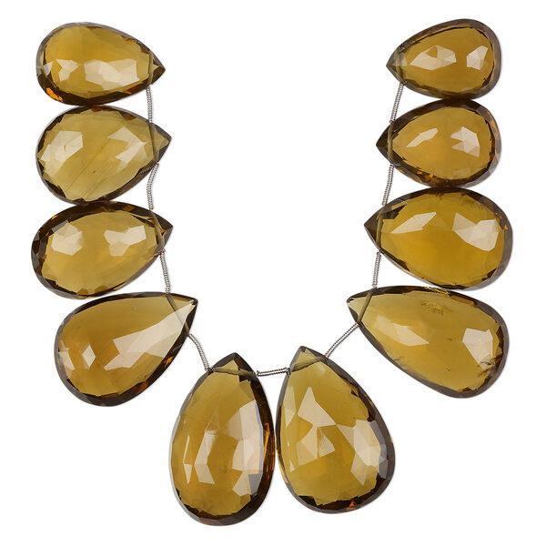 Golden quartz 1pkg10, hand-cut top-drilled faceted puffed teardrop bead graduated 28x20mm-43x29mm image number 0
