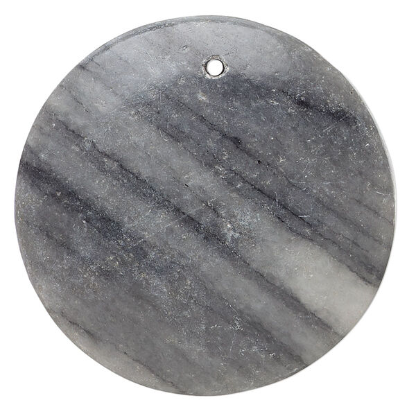 Focal, black and grey marble (natural), 39-41mm puffed flat round with flat back, C grade, Mohs hardness 3. Sold individually. image number 0