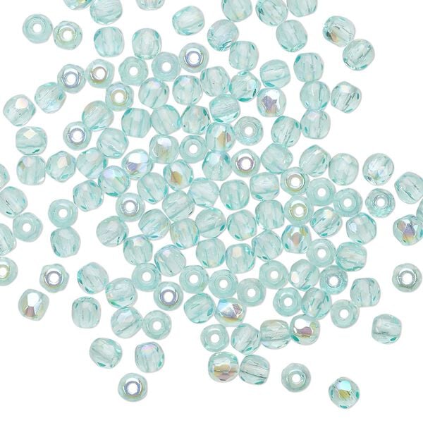 Bead 1pkg1 Czech fire-polished glass, 3mm faceted round, 1 mass translucent half-coated light aqua AB image number 0