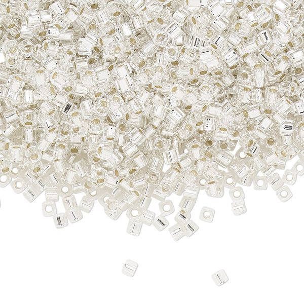 Seed bead, Miyuki, glass, pkg/25g, 1.8mm square, transparent silver-lined crystal clear, (SB-1). image number 0