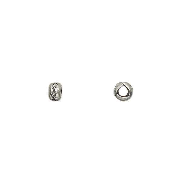 Bead, Hill Tribes, antiqued fine silver, 4x3mm fancy rondelle. Sold per pkg of 2. image number 0