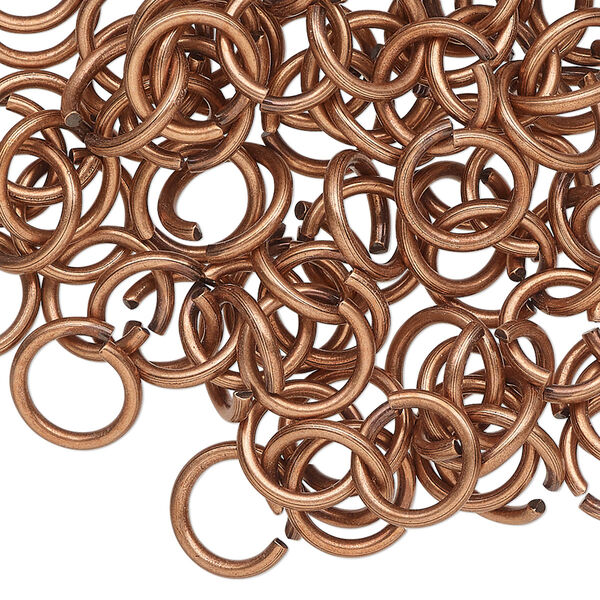 Jump ring, antique copper-finished brass, 10mm round, 7.3mm inside diameter, 15 gauge. Sold per pkg of 100. image number 0