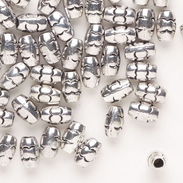 Bead, antique silver-finished "pewter" (zinc-based alloy), 8x5mm barrel. Sold per pkg of 50. image number 0