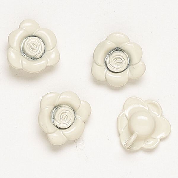 Charm, "pewter" (zinc-based alloy) and enamel, pkg/4, cream, 13-14mm flower with hidden loop. image number 0