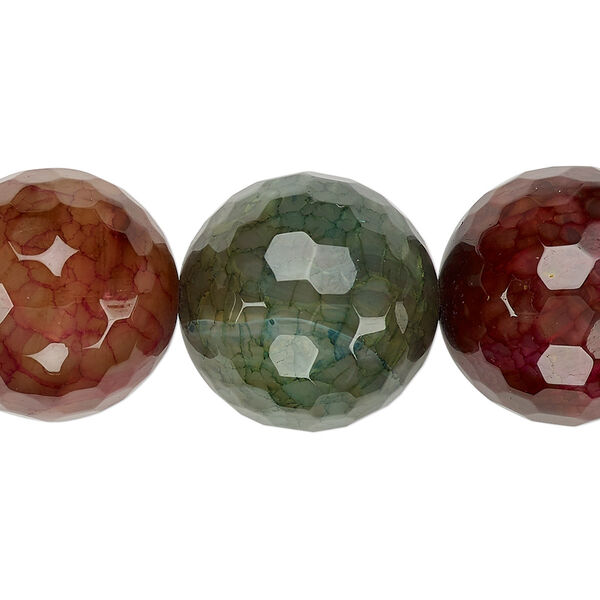 Bead, crackle agate (dyed / heated), multicolored, 20-21mm faceted round, B grade, Mohs hardness 6-1/2 to 7. Sold per 15-inch strand. image number 0