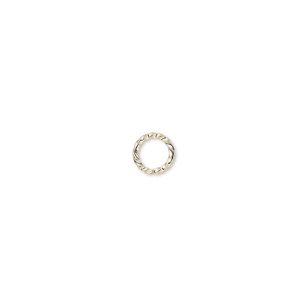 Jump ring, gold-plated brass, 6mm twisted round, 4.2mm inside diameter, 18 gauge. Sold per pkg of 100. image number 0