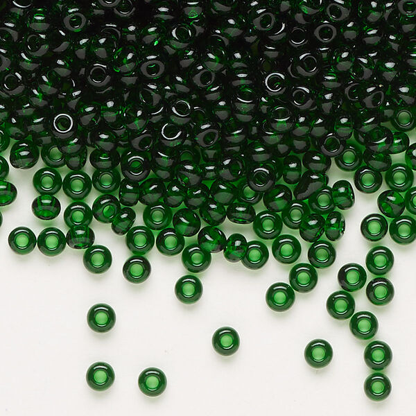 Seed bead, Preciosa Ornela Czech glass, pkg/500g, #8 rocaille, transparent medium green, (50060). image number 0