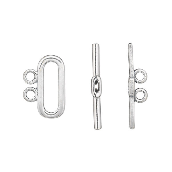 Clasp, 2-strand toggle, sterling silver, 16x7mm oval. Sold individually. image number 0