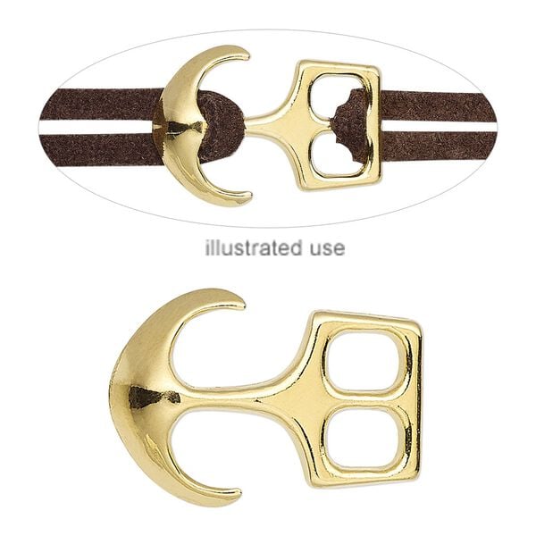 Clasp, gold-finished "pewter" (zinc-based alloy), 26x18mm anchor, 5.5x4.5mm inside diameter. Sold per pkg of 2. image number 0