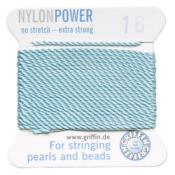 Thread, Griffin, nylon, turquoise blue, size #16. Sold per 2-meter card (approximately 78 inches). image number 0
