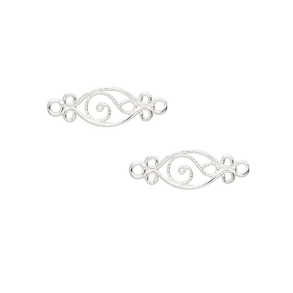 Link, sterling silver, 19x6mm double-sided fancy oval. Sold per pkg of 2. image number 0