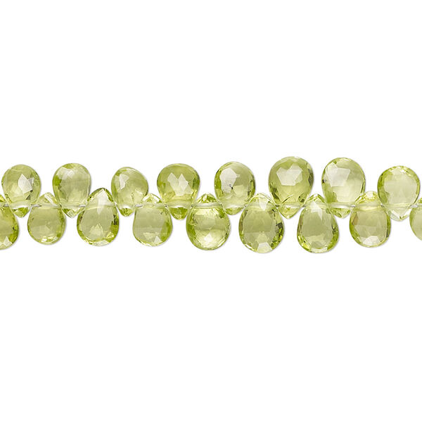 Peridot 1pkg1, hand-cut top-drilled faceted puffed teardrop bead natural B grade, 8 inch 5x4mm-6x5mm image number 0