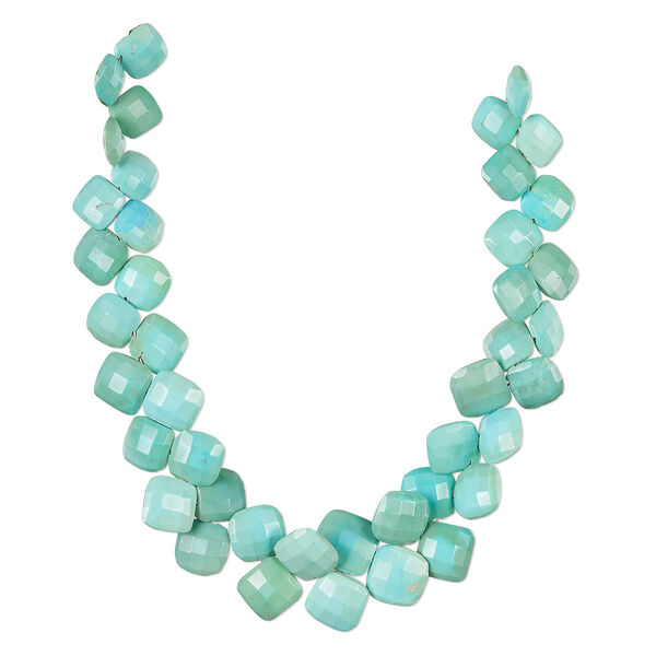 Turquoise 1pkg1, hand-cut top-drilled checkerboard faceted puffed diamond bead 8 inch graduated 7-14mm image number 0