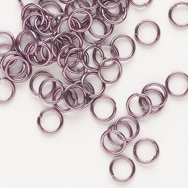 Jump ring, anodized steel, pkg/80, 6mm open round, 4.4mm inside diameter, pink, 21 gauge. image number 0