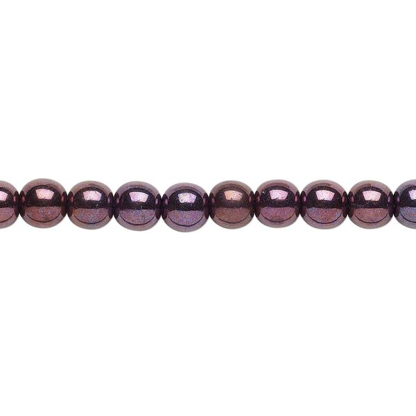Bead, Czech glass druk, opaque purple luster, 6mm round. Sold per 15-1/2" to 16" strand. image number 0