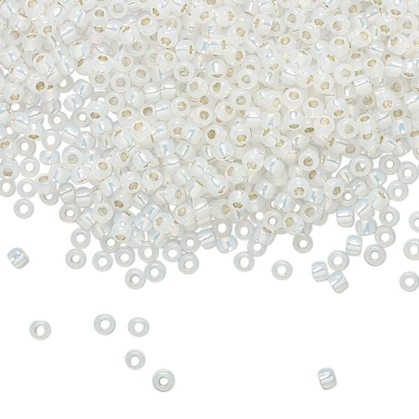 Seed bead, TOHO BEADS®, glass, pkg/7.5g, #11 round, translucent silver-lined milky white (TR-11-2100). image number 0