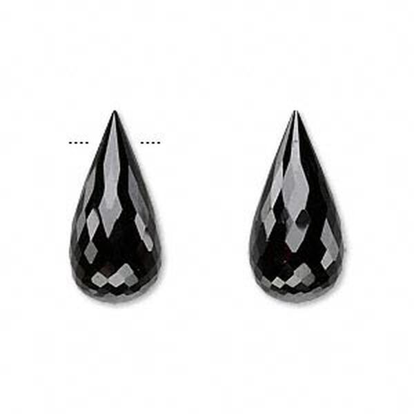 Black spinel 1pkg2, hand-cut top-drilled faceted briolette bead natural 20x10mm image number 0