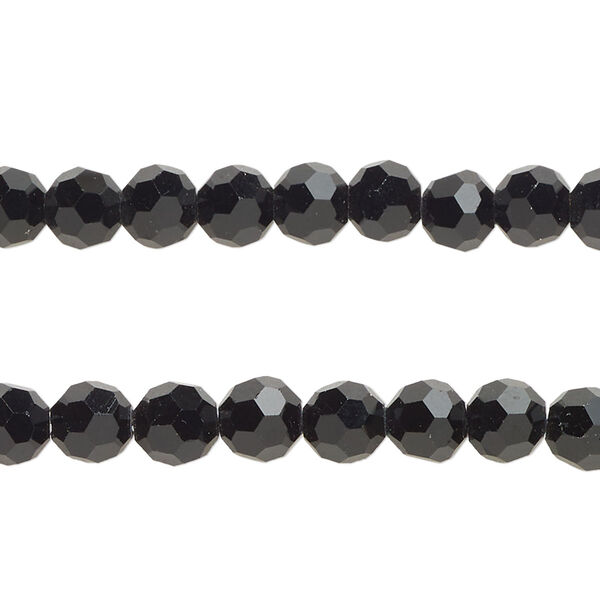 Bead, glass, opaque black, 5-6mm faceted round. Sold per 15-1/2 to 16-inch strand, approximately 75 beads. image number 0