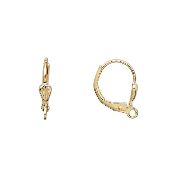Ear wire leverback 1pkg100 gold-plated, 15mm / 6x3mm shell / open loop, brass 50 pair image number 0