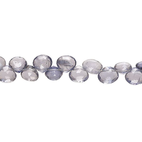 Iolite 1pkg1, hand-cut top-drilled faceted puffed teardrop bead natural 8 inch 5x5mm-7x6mm image number 0