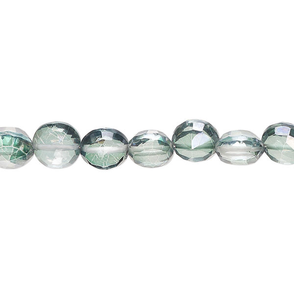 Quartz crystal 1pkg1, hand-cut faceted puffed flat round bead 7 inch 6-8mm image number 0