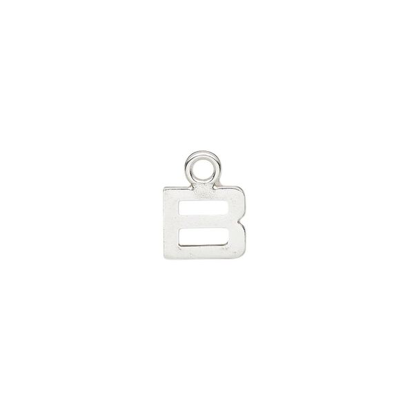 Charm, sterling silver, 8mm single-sided modern square alphabet letter B. Sold individually. image number 0