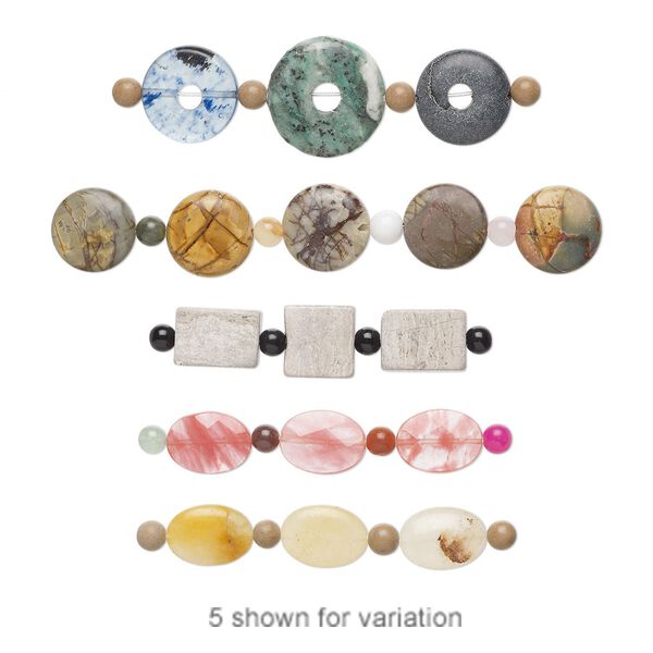 Multi-gemstone 3pkg3 to 5, flat back mixed shape drop natural mix 24x15mm-30x18mm image number 0