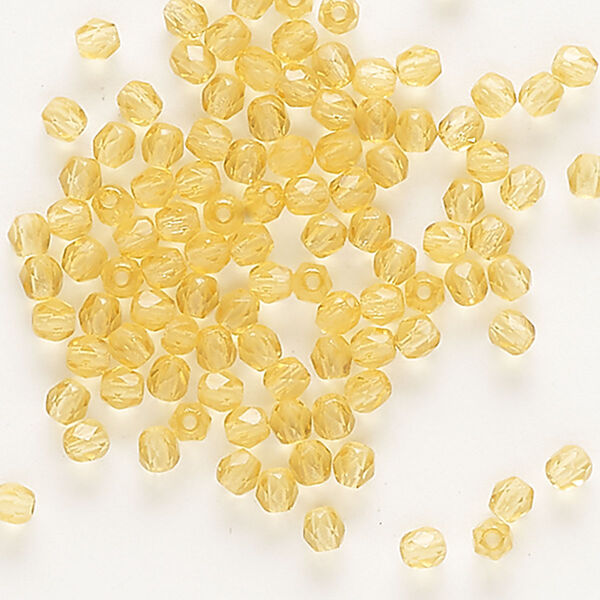 Bead, Czech fire-polished glass, translucent topaz, 3mm faceted round. Sold per pkg of 100. image number 0