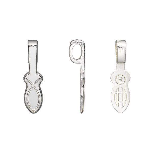 Bail, Aanraku®, glue-on, silver-plated "pewter" (zinc-based alloy), 21x6mm with 11x6mm fish flat base. Sold per pkg of 25. image number 0