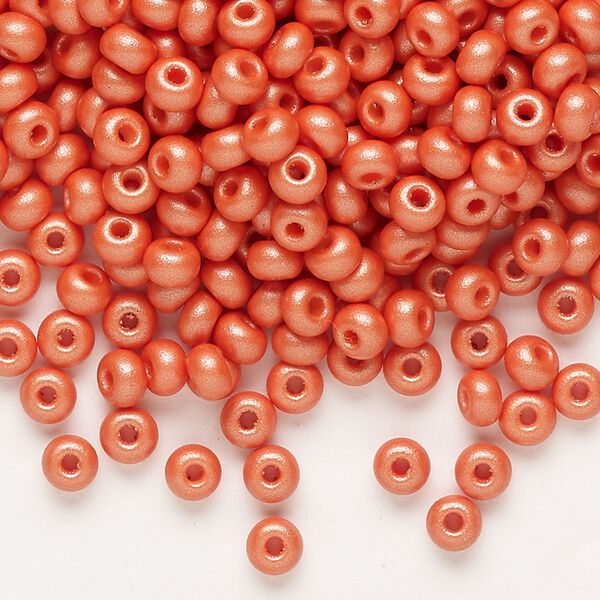Seed bead, Preciosa Ornela Czech glass, pkg/50g, #6 rocaille, opaque PermaLux dyed orange chalkwhite, (22004). image number 0