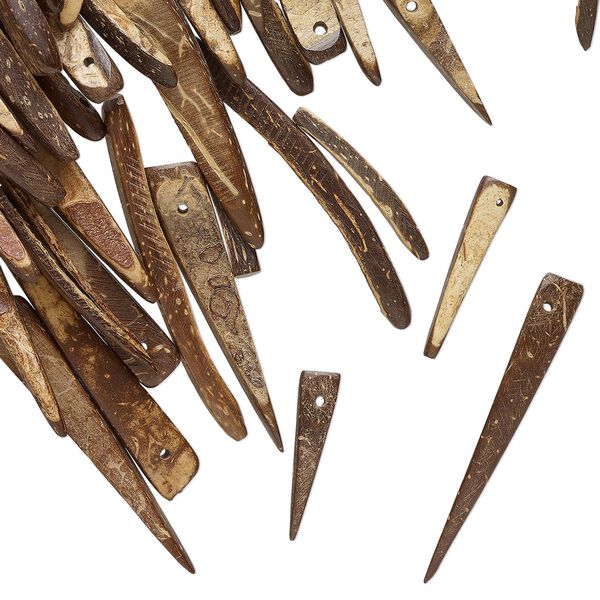 Focal, coconut wood (waxed), 19x5mm-55x12mm top-drilled talon. Sold per 2-ounce pkg. image number 0