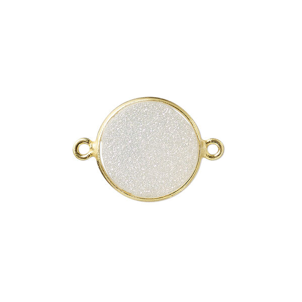 Link, titanium- / electro-coated druzy agate (coated) / gold-finished sterling silver, white opal, 15mm hand-cut single-sided flat round. Sold individually. image number 0