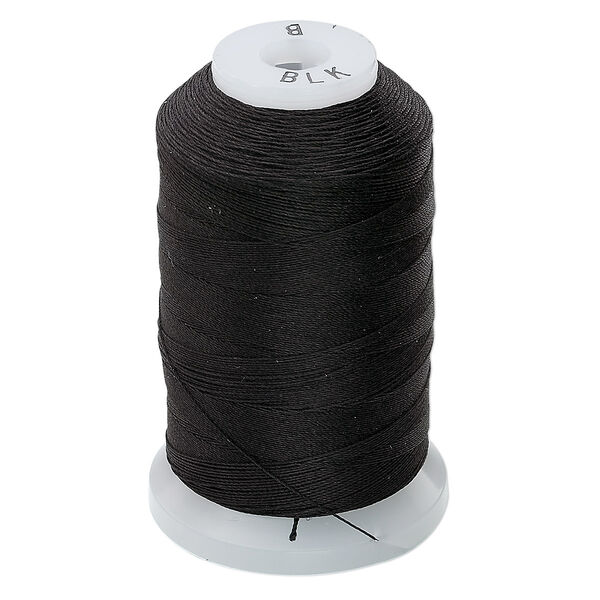 Thread, Purely Silk™, 3-ply, black, size B. Sold per 390-yard spool. image number 0