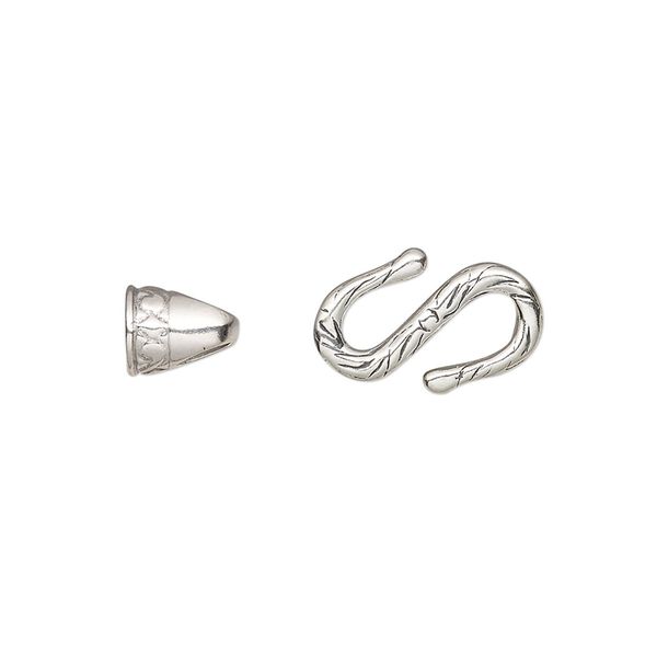 Clasp, JBB Findings, S-hook, antiqued sterling silver, 24x10mm with 15x10mm S-hook and 7.5x6mm end caps. Sold individually. image number 0