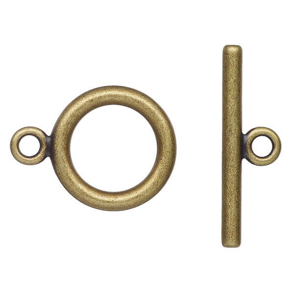 Clasp, toggle, antique brass-finished brass, 25mm smooth round. Sold individually. image number 0